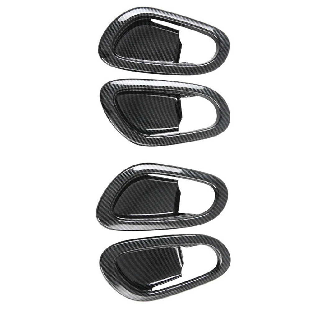 4pcs For Nissan Navara NP300 2017-2019 Carbon Fibre Car Inner Door Handle Bowl Protector Frame Cover Trim Sticker Accessories