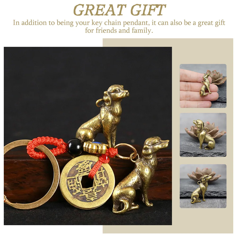 Dog Keychain Hanging Decor Animal Brass Puppy Pendant Copper Vintage naments Dog nament Mini Model