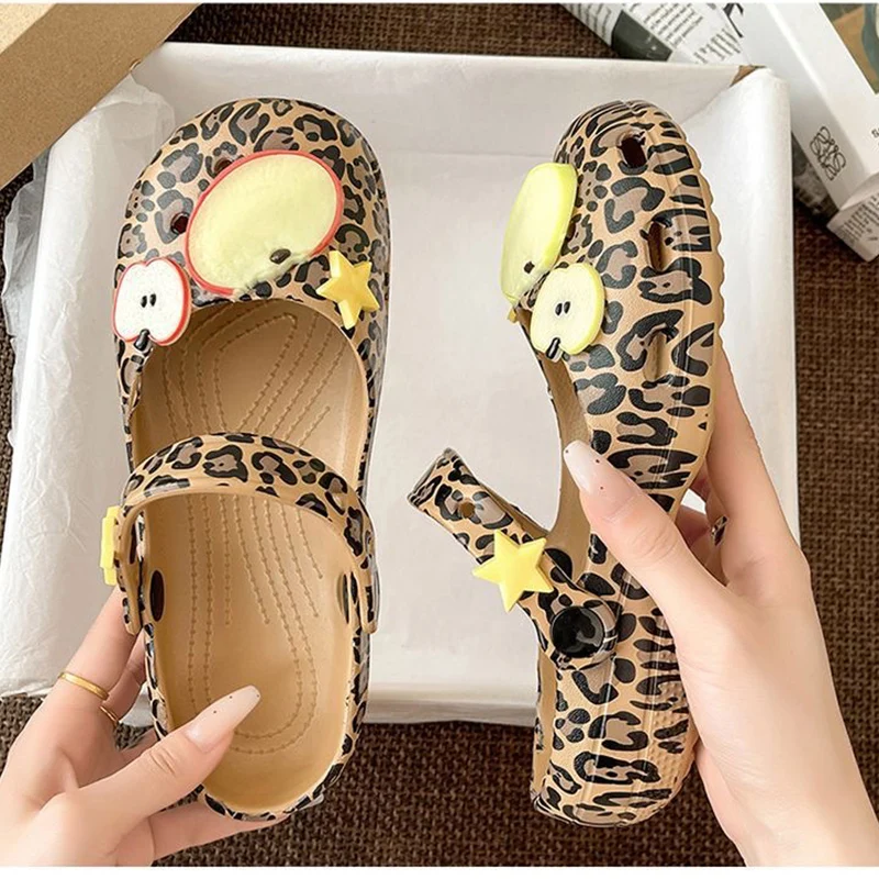 Retro Leopard Print Ballet Hole Shoes Women's New Summer Cute Fruit Star Soft Clogs Woman Non-slip Waterproof Beach EVA Slippers view 3