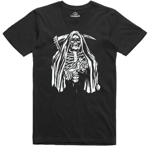 Grim Reaper Esqueleto Camiseta Fantasy Terror Gótico Corte Normal de Algodón