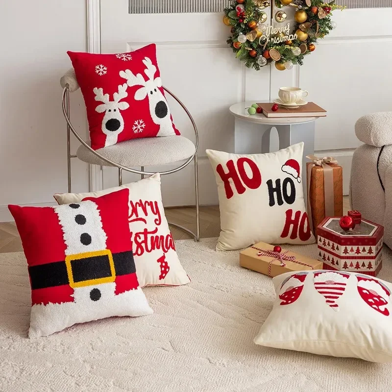 Christmas Pillow Towel Embroidered Pillow Cover Home Living Room Sofa Cushion Cover Pillowcase Home Decoration