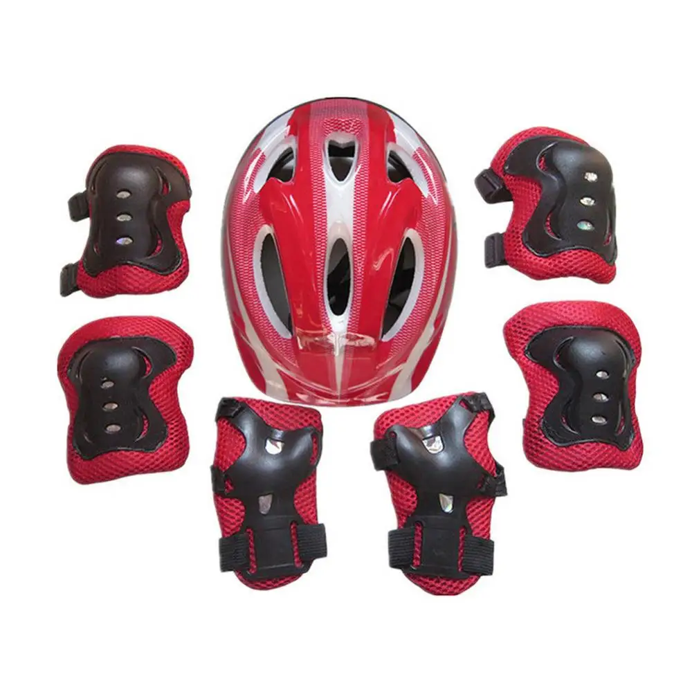 7pcs Children Skating Protector Set Comfortable Shockproof Bike Safety Helmet Knee Elbow Wrist Guard Pad Set for 4-16 Kids