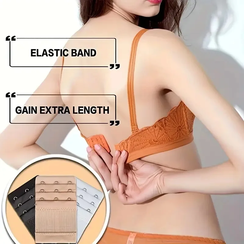 สายต่อเสื้อชั้นในแบบยืดหยุ่น พร้อมตะขอเกี่ยว สำหรับผู้หญิง ปรับได้ 3 แถว 3 หัวเข็มขัด สายต่อขยายเสื้อชั้นใน