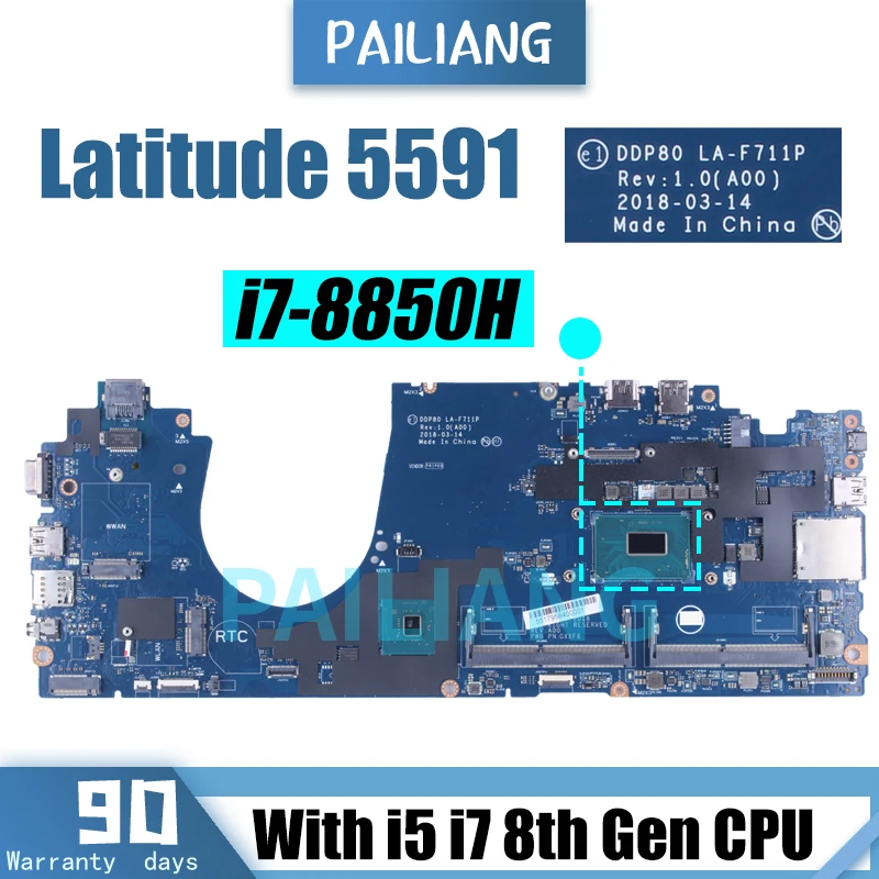 For Dell Latitude 5591 Notebook Mainboard Laptop LA-F711P i5 i7 8th Gen 084F85 095VD8 Motherboard Full Tested