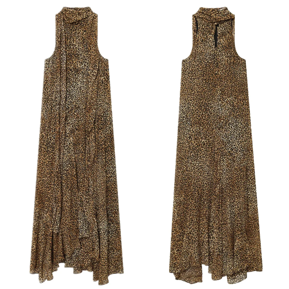 

Dave&Di Autumn Winter Women's Party Dress French Vintage Leopard Print Animal Print Sleeveless Chiffon Evening Dresses Women Ves