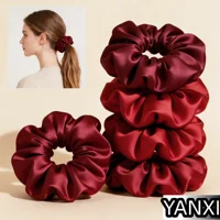 1/60/100/12/24pcs wine red Satin Hair Scrunchies Set For Women Elastic Ties Suitable Ponytail Casual Accessories Headwear Cute - Image 2