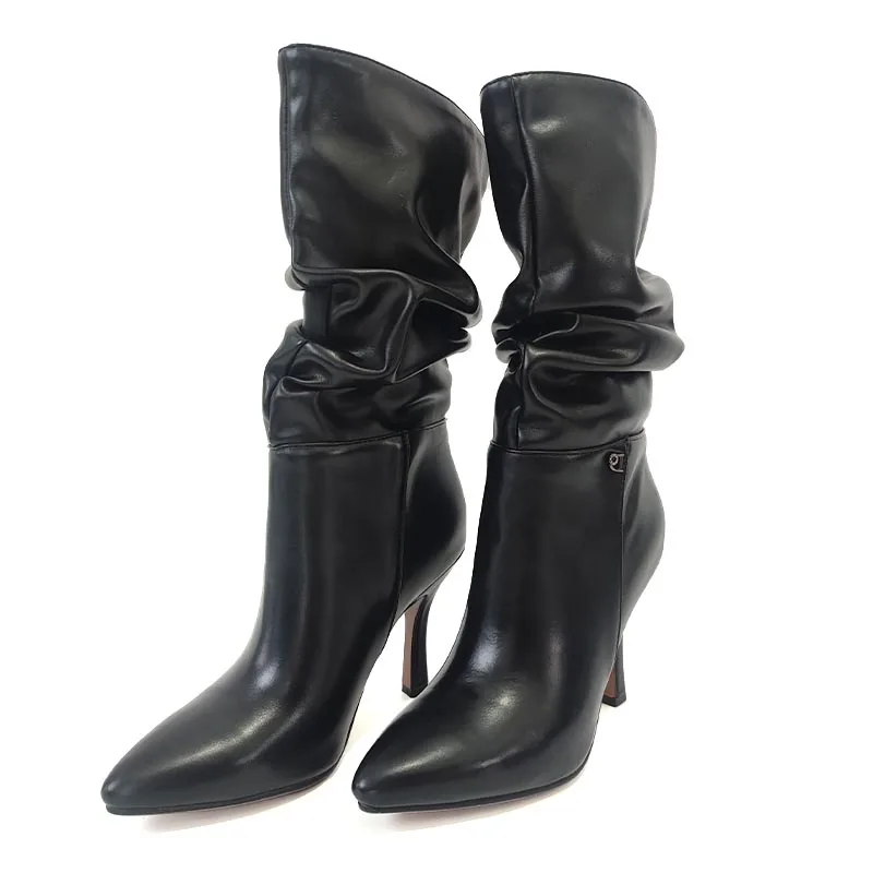 Ronticool 2021 New Fashion Women Winter Shiny Ankle Boots Stiletto High Heels Pointed Toe Black Shoes Women Plus US Size 37