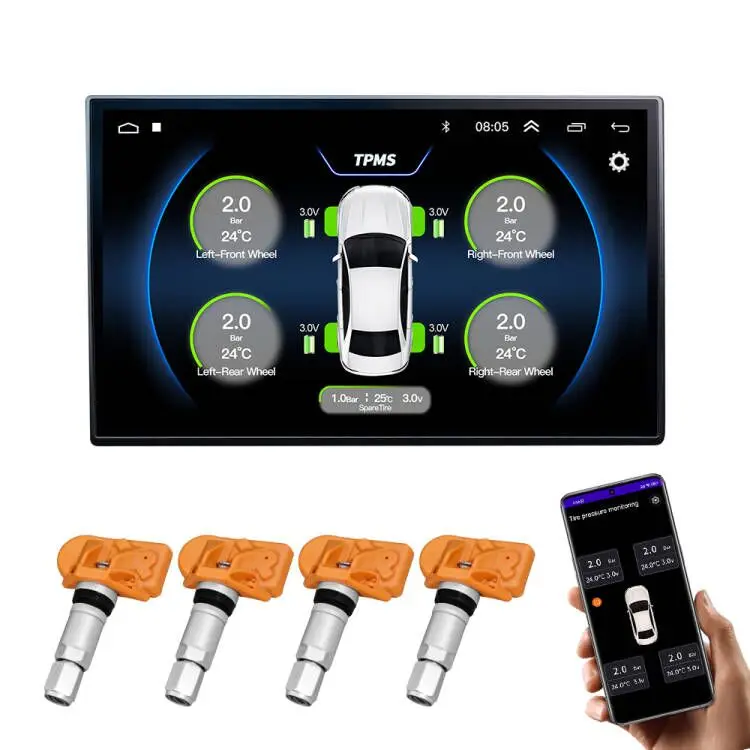 TPMS Android Bluetooth-Compatible Tire Pressure Monitor System with 4 Sensors 6-Year Battery Life for Cars & Motorcycles