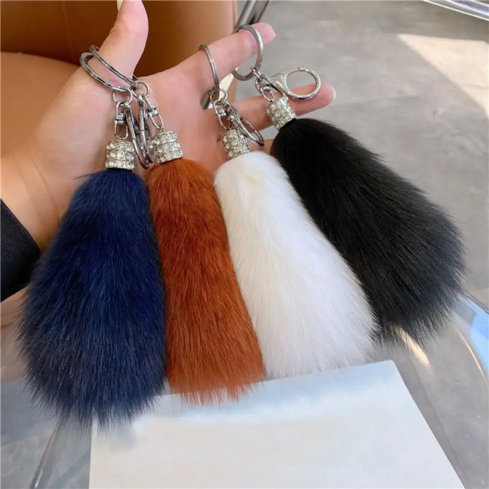 INS Chubby Fur Tail Keychain Luxury Hairball Rabbit Fur Toys Soft Bag Accessories Plush Ball Pendant Children