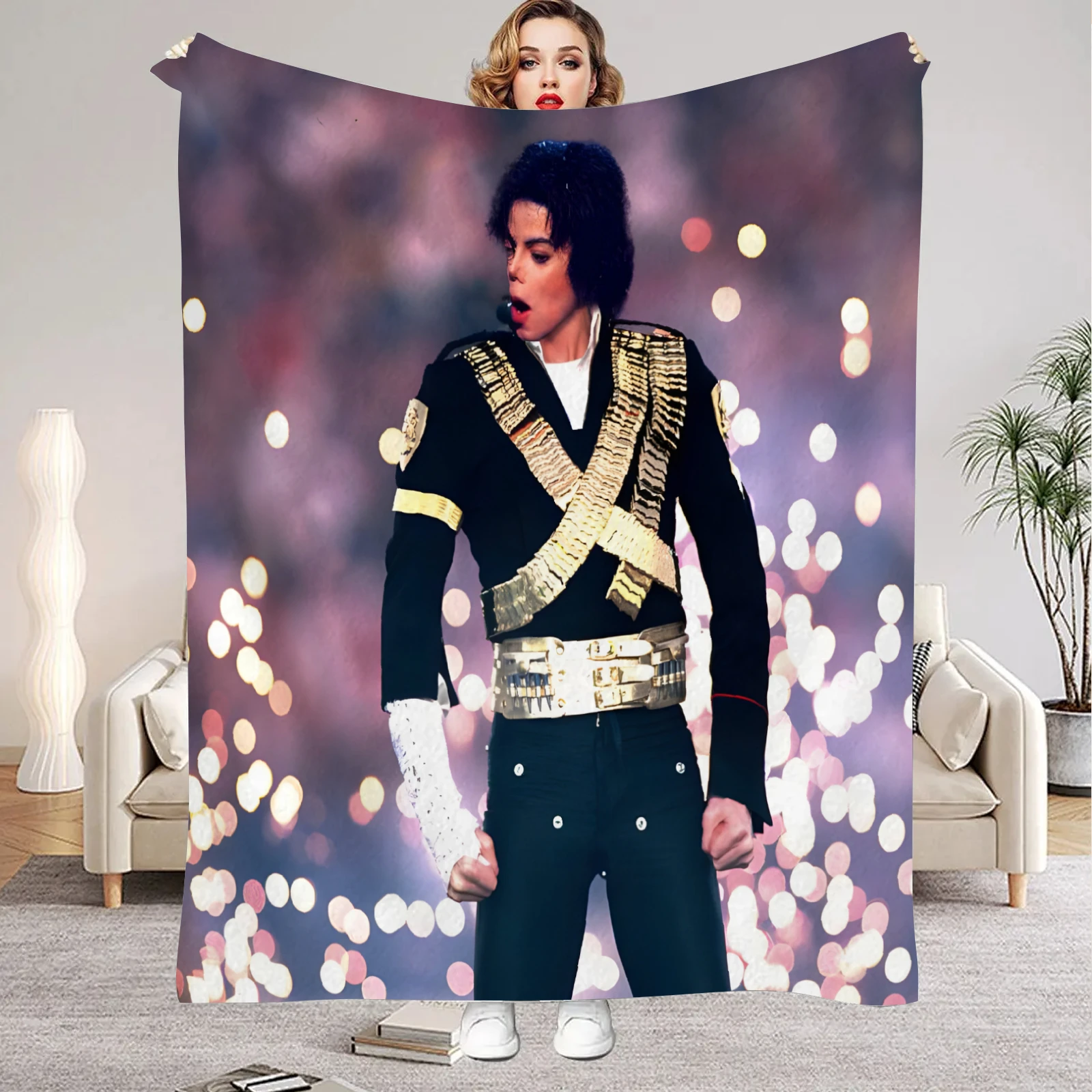 Michael-Jackson Retro Printed HD Blanket Soft Throw Blanket for Home Bedroom Bed Sofa Travel Office Solid Cover Blanket Adults