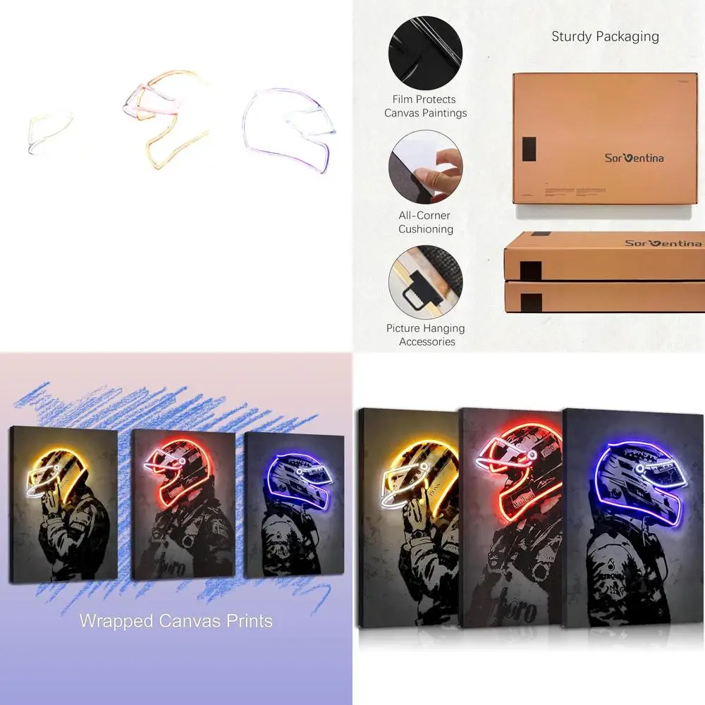 

Набор художественных холстов в неоновом стиле — спортивный декор из 3 предметов для дома, яркие принты для водителей и мотоциклов, в рамке 16x24