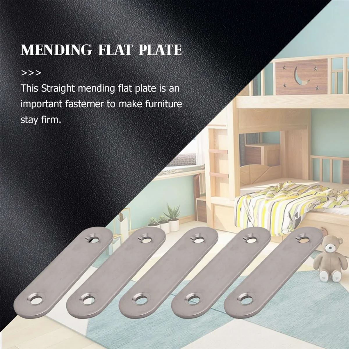 AT77 60mm x 16mm Straight Repair Joining Mending Flat Plate Bracket 5pcs