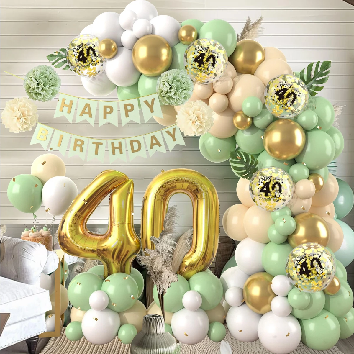 90pcs Sage Green Birthday Party Decor Olive Green and Gold Balloon Green Neutral Decor 18 30 40 50 Happy Birthday Party Decor