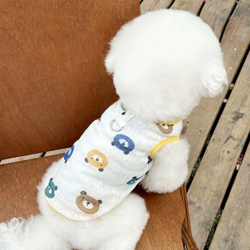 

Bear Full Print Dog Clothes Mesh Breathable Pet Undershirt Summer Leashable Small Dogs Teddy Sleeveless Clothes