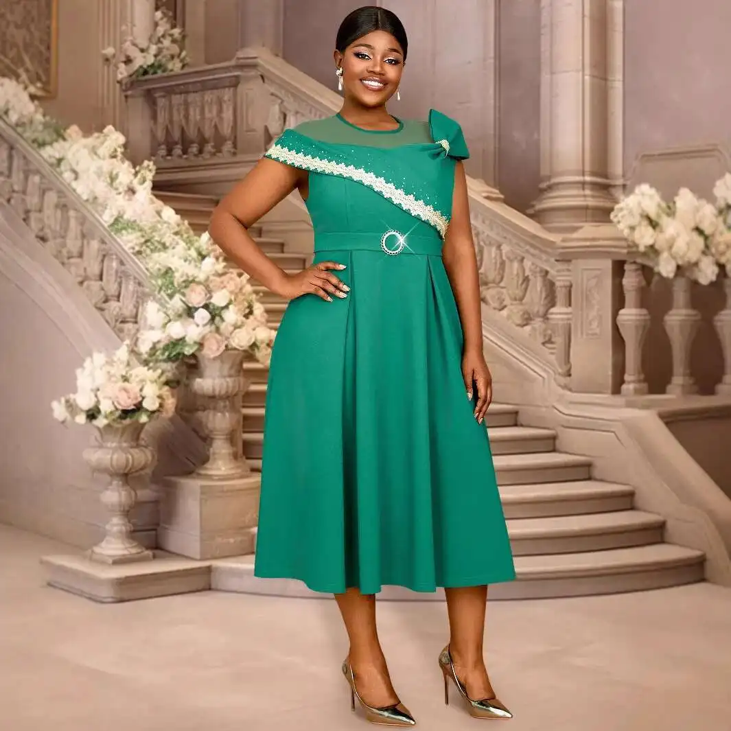 

Am 050128 Plus Size New Rhinestone Lace Dress Elegant Slimming Cocktail Party A-line Dress Dresses Summer Elegantes Casual Y2k