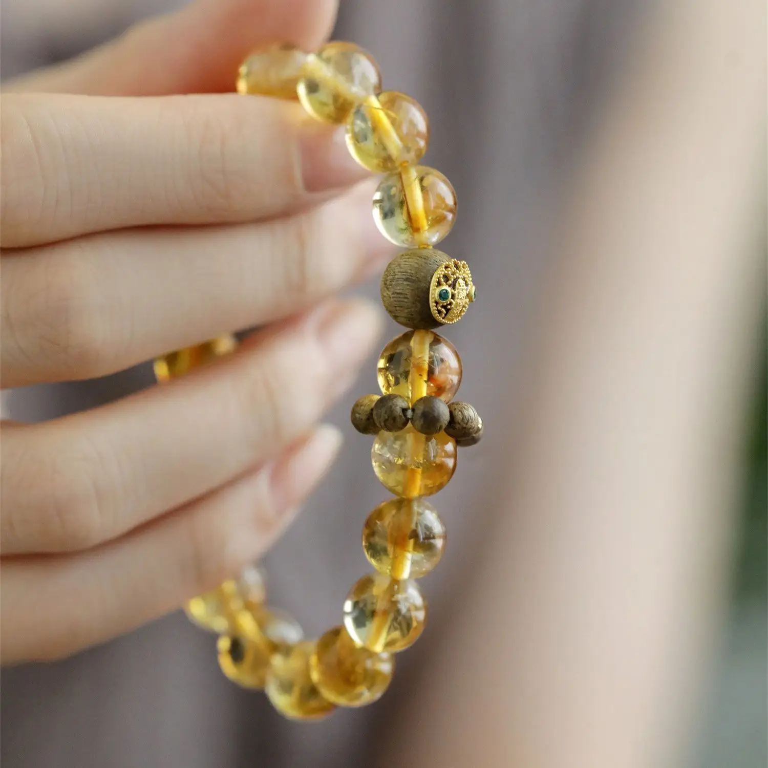 

Новая китайская S925 серебристо-желтая хрустальная бусина из агарового дерева, пять дорог, бог богатства, эластичная ручная веревка, дизайн ювелирных изделий в китайском стиле