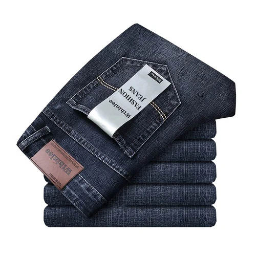 Imagen 2 del producto Wthinlee, pantalones vaqueros de negocios para hombres, pantalones vaqueros informales rectos elásticos a la moda, pantalones vaqueros de trabajo clásicos azules y negros, ropa de marca para primavera y verano