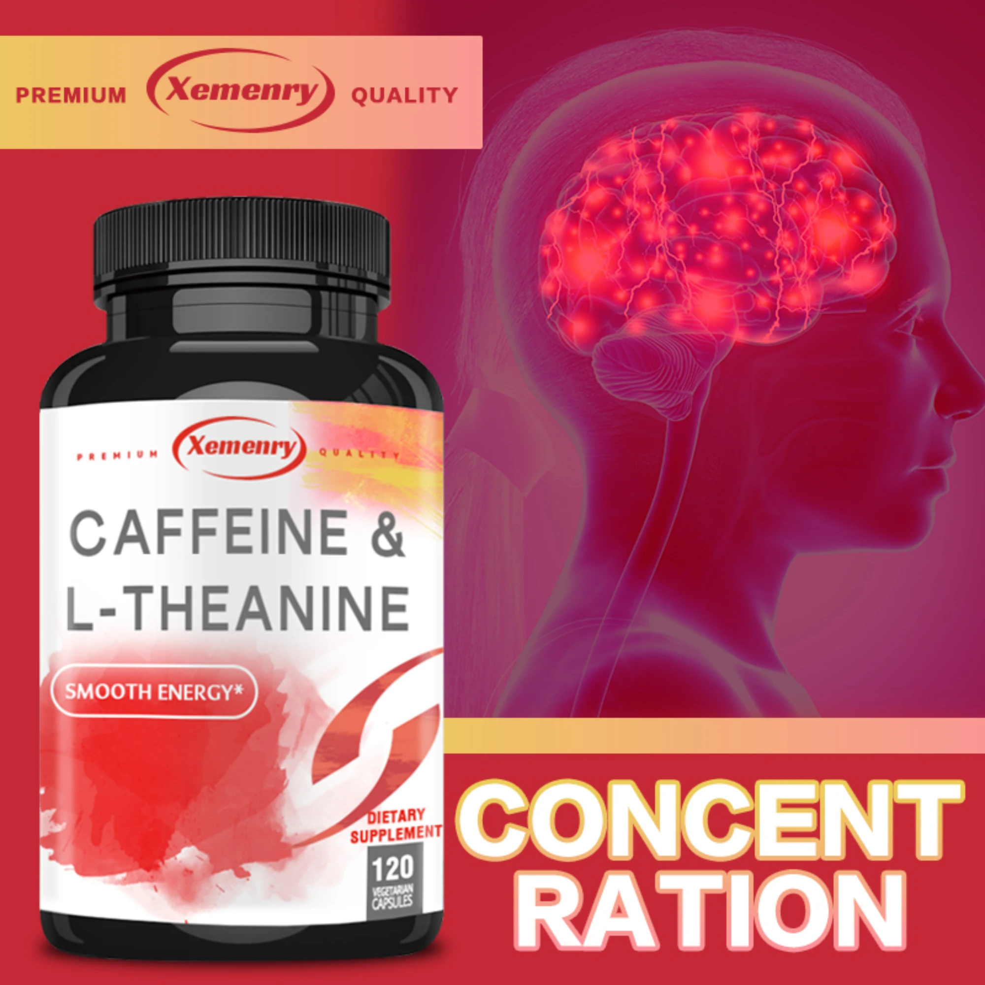 

Caffeine & L-theanine Capsules - Focus Attention, Improve Cognitive Performance, and Maintain Mental State - 120 Capsules