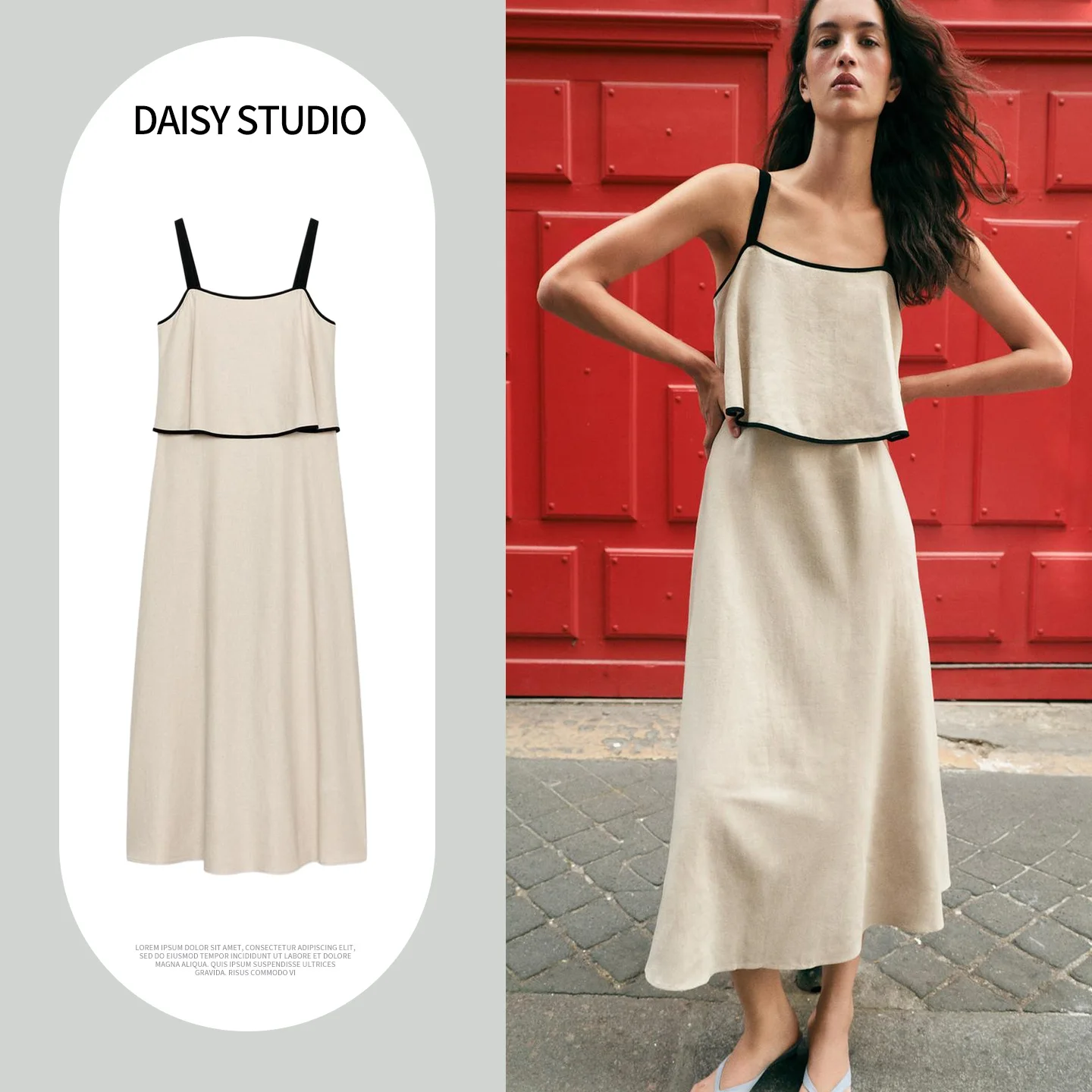 Summer New Arrival Women's Dress A-Line Hem Straight Collar Midi Strapless Dress Polyester Fabric Casual Loose Fit Daily Wear