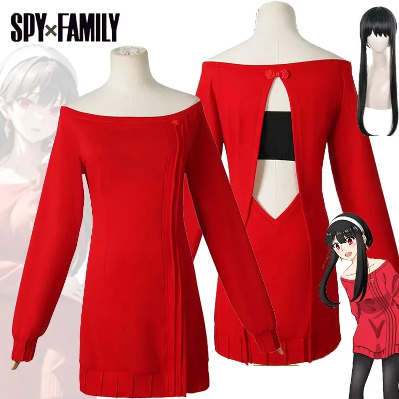 

Spy X Family Anime Yor Forger Sexy Red Knitting Sweater Dress Yor Briar Thorn Princess Halloween Party Suits for Women Role Play