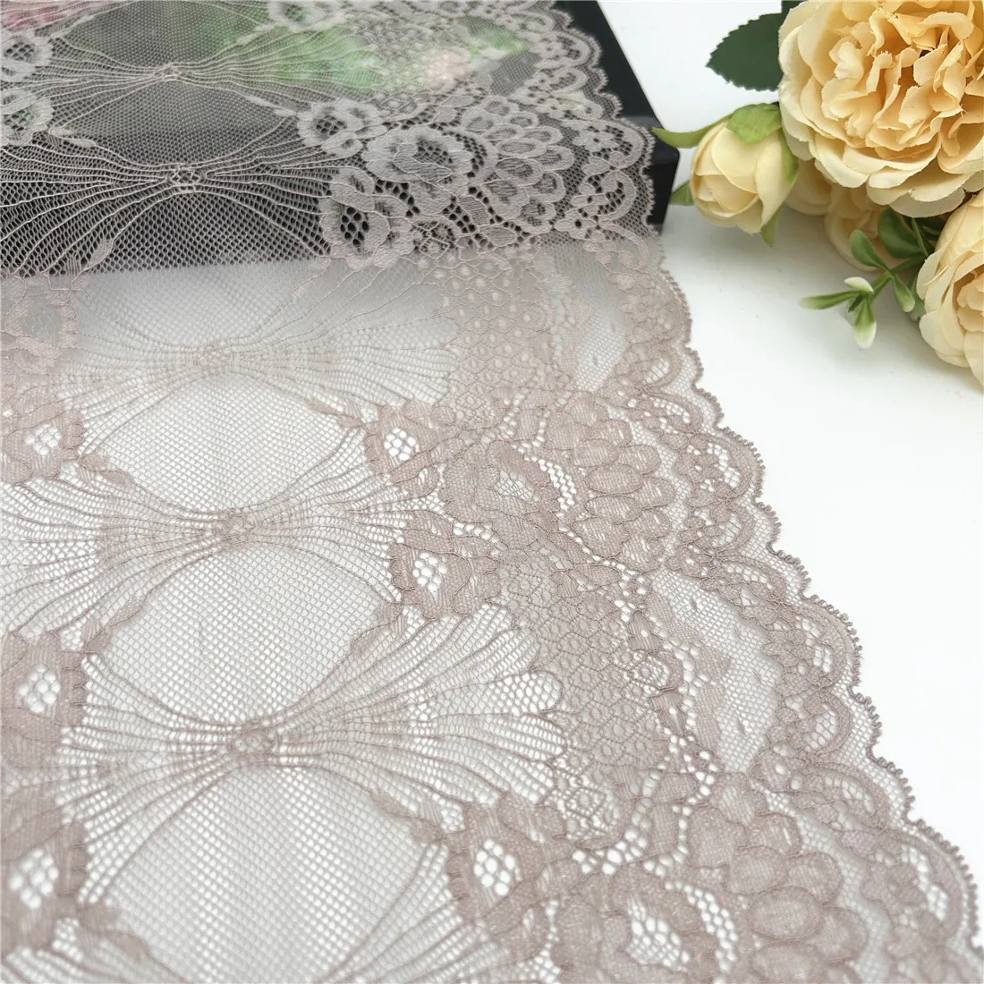 3y/lot W 21.50cm Dark Apricot Shiny Elastic Stretch Lace Trim For Lingerie Sewing Craft DIY Apparel Fabric Lace Garment Acce