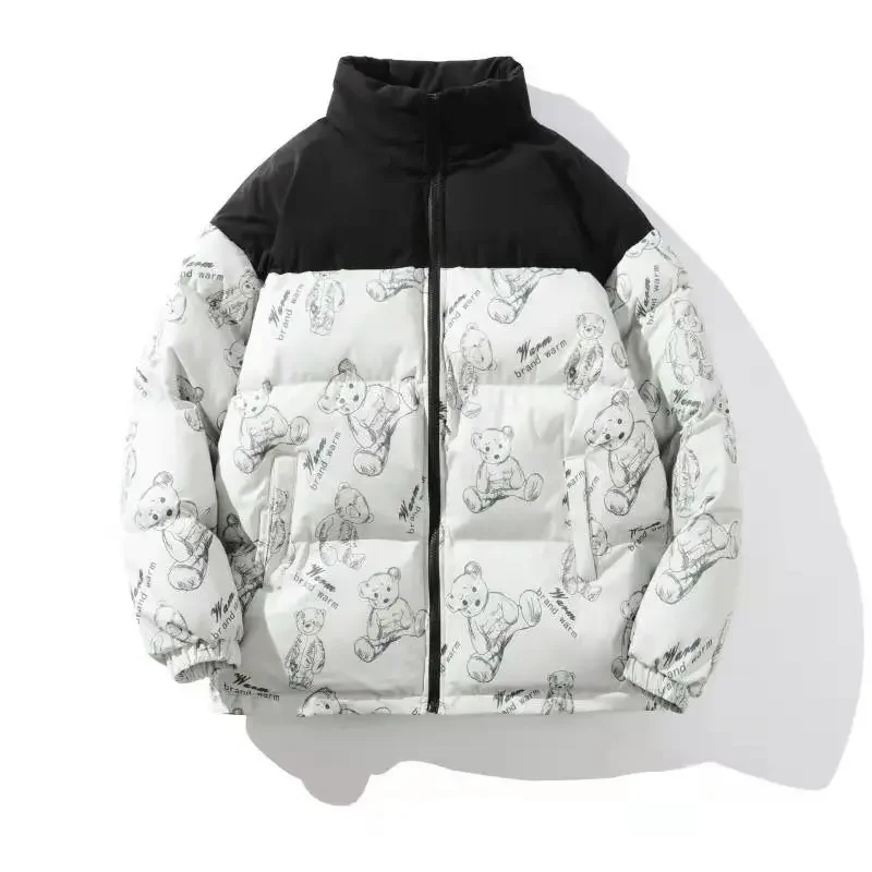 Fashion Cartoons Printed Cotton Windbreaker Jacket Zip Coats Jackets 2024 Winter Women Warm Thicken Outwear Loose Parka Coat