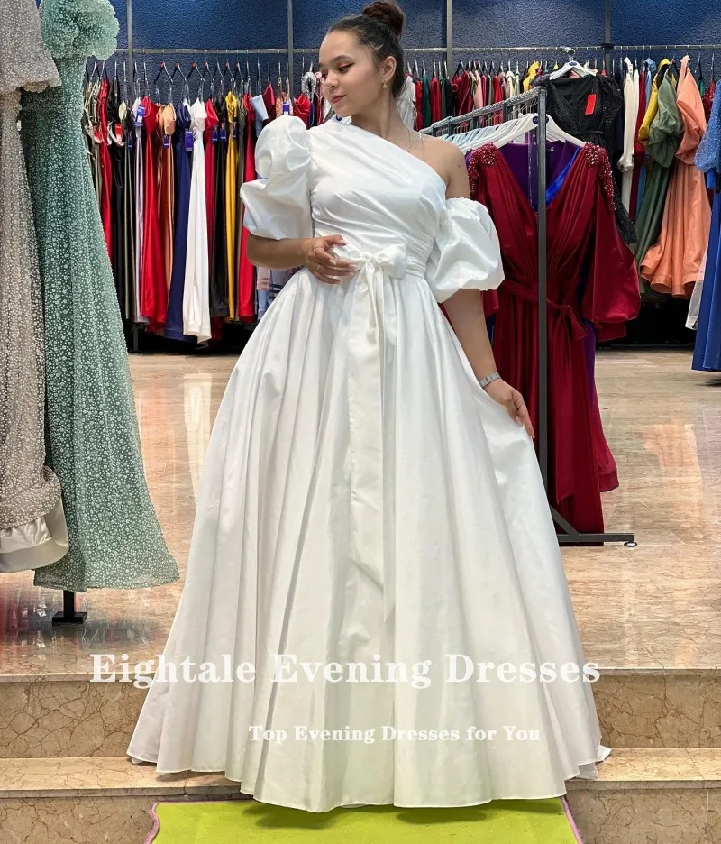 Robe de bal en Satin, asymétrique épaule dénudée, fente latérale haute, manches courtes, tenue de soirée pour mariage