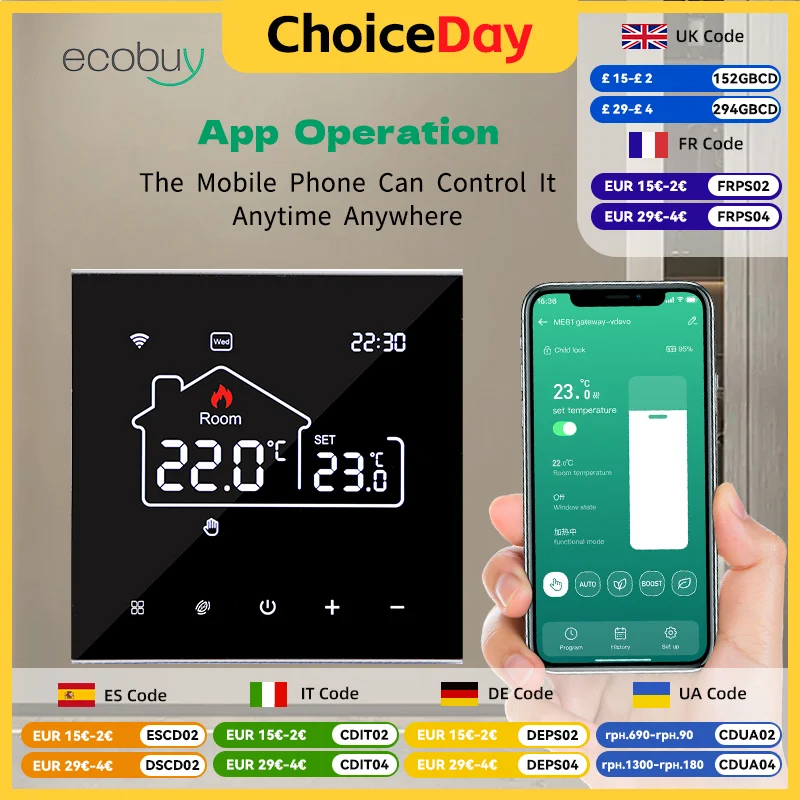 

Умный термостат Tuya Wi-Fi, термостат для подогрева пола, Wi-Fi, газовый котел, пульт дистанционного управления температурой теплого пола, Google Home Alexa