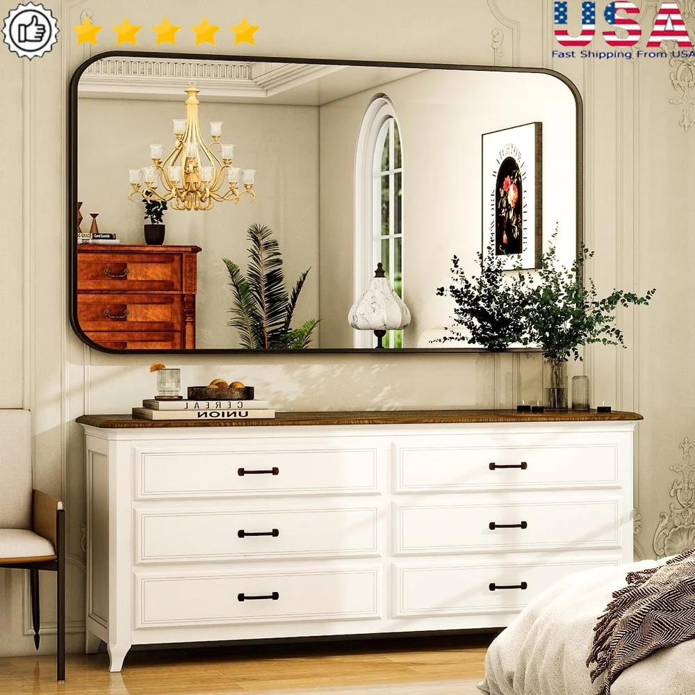 

Wall Mounted Rectangular Mirror Metal Frame Shatter Resistant Bathroom Vanity Mirror Fog Resistant Distortion Free Easy