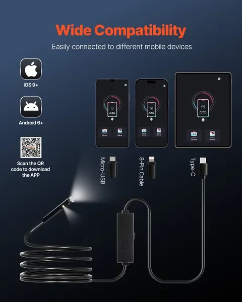 Câmera BoreEndoCamera de lente dupla para Android IOS e cabo cobra de 10 pés