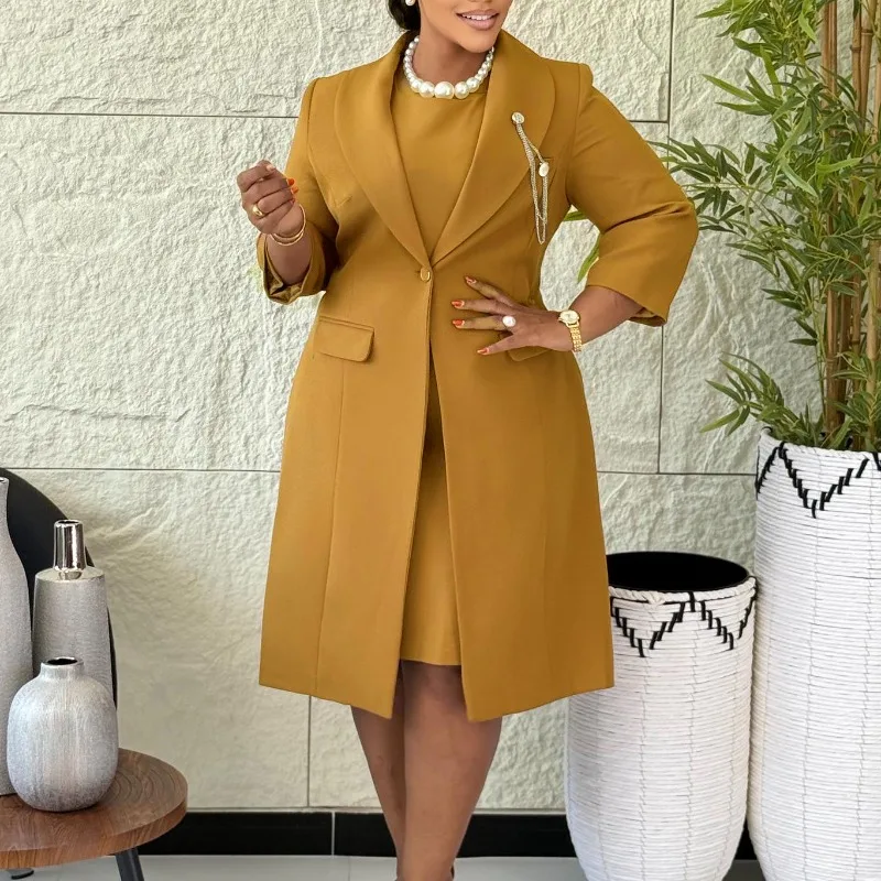 

Elegant Elastic Form-fitting Solid-color Suit Jacket Halter Dress Two-piece African Fashion Set European American Women Clothing