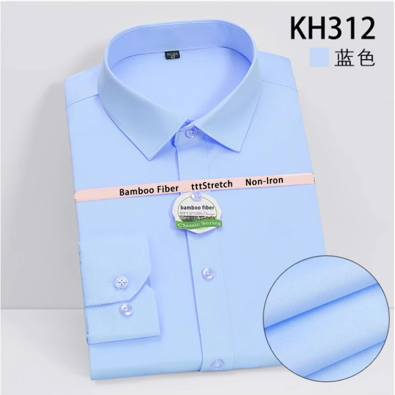 

2024 New Bamboo Fiber Stretch Men's Camisas Four Seasons Male Workwear Long-sleeved Shirt,White,Red,Blue,Navy,Pink