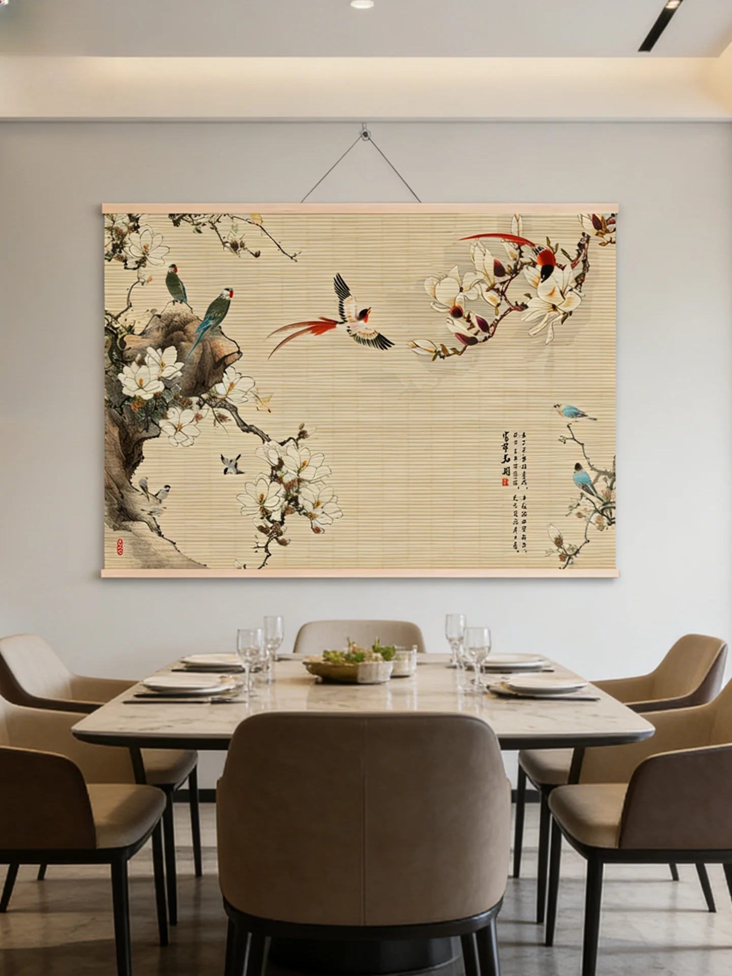 

Новая китайская настенная декоративная живопись в технике бамбукового плетения, для чайной комнаты, с чернильным рисунком.