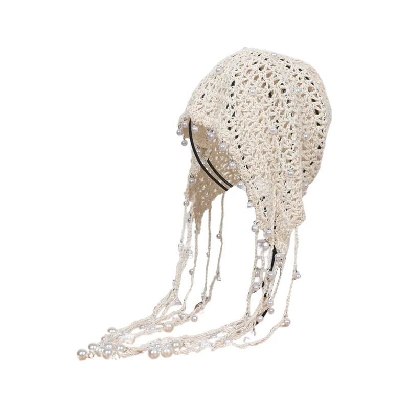 

Handmade Beanie Hat Pearls Decorated Cloches Beanie Hat for Music Festival