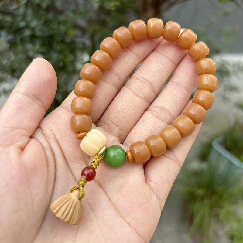 Weathered , Bodhi Root Pumpkin , Peach Wood Lotus Pod , Buddhist Prayer Beads, Couple's Bracelet