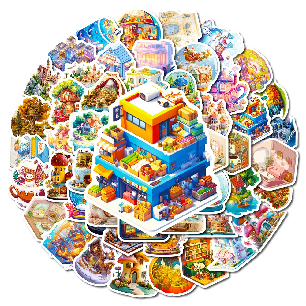 

10/30/50pcs 3D Model Building Cartoon Stickers Aesthetic Cute Graffiti Decals DIY Luggage Phone Scrapbook Decoration Sticker Toy