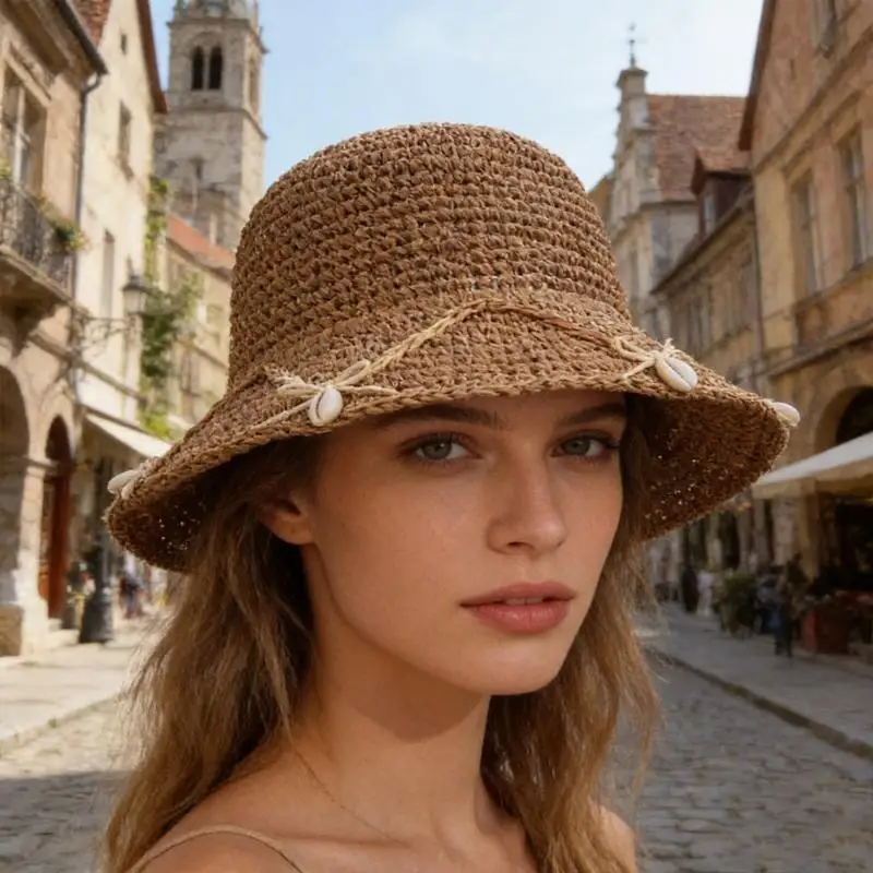 39BB Shell Straw Victorian Hat With Fashionable Accents Adjustable For Women