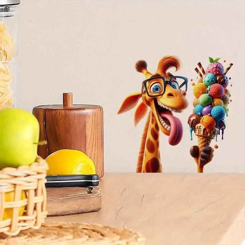Giraffes Eat Ice Cream Wall Stickers Kitchen Decoration Dining Room Living Room Cabinet Refrigerator Home Decoration M1216
