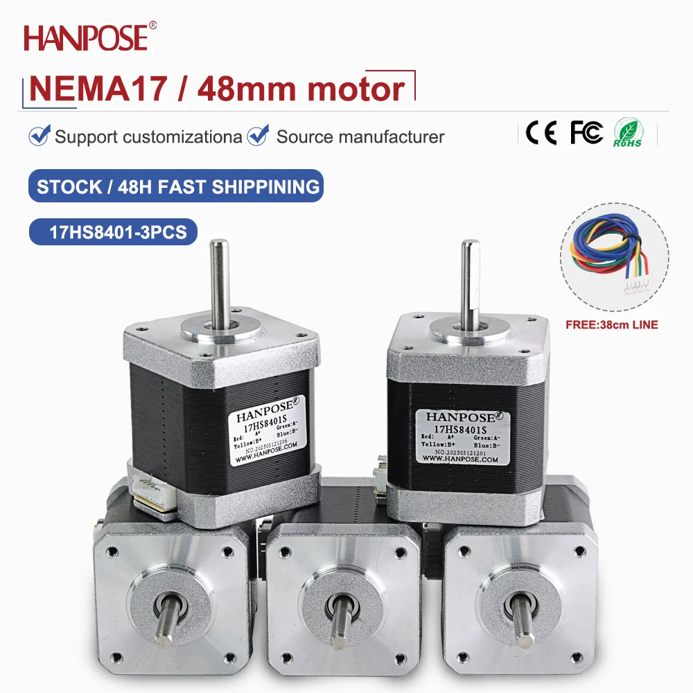 NEMA17 5PCS 17HS8401 stepper motor 3.24V 1.8A two-phase four wire 3D printing accessories motor manufacturer direct sales NEMA17