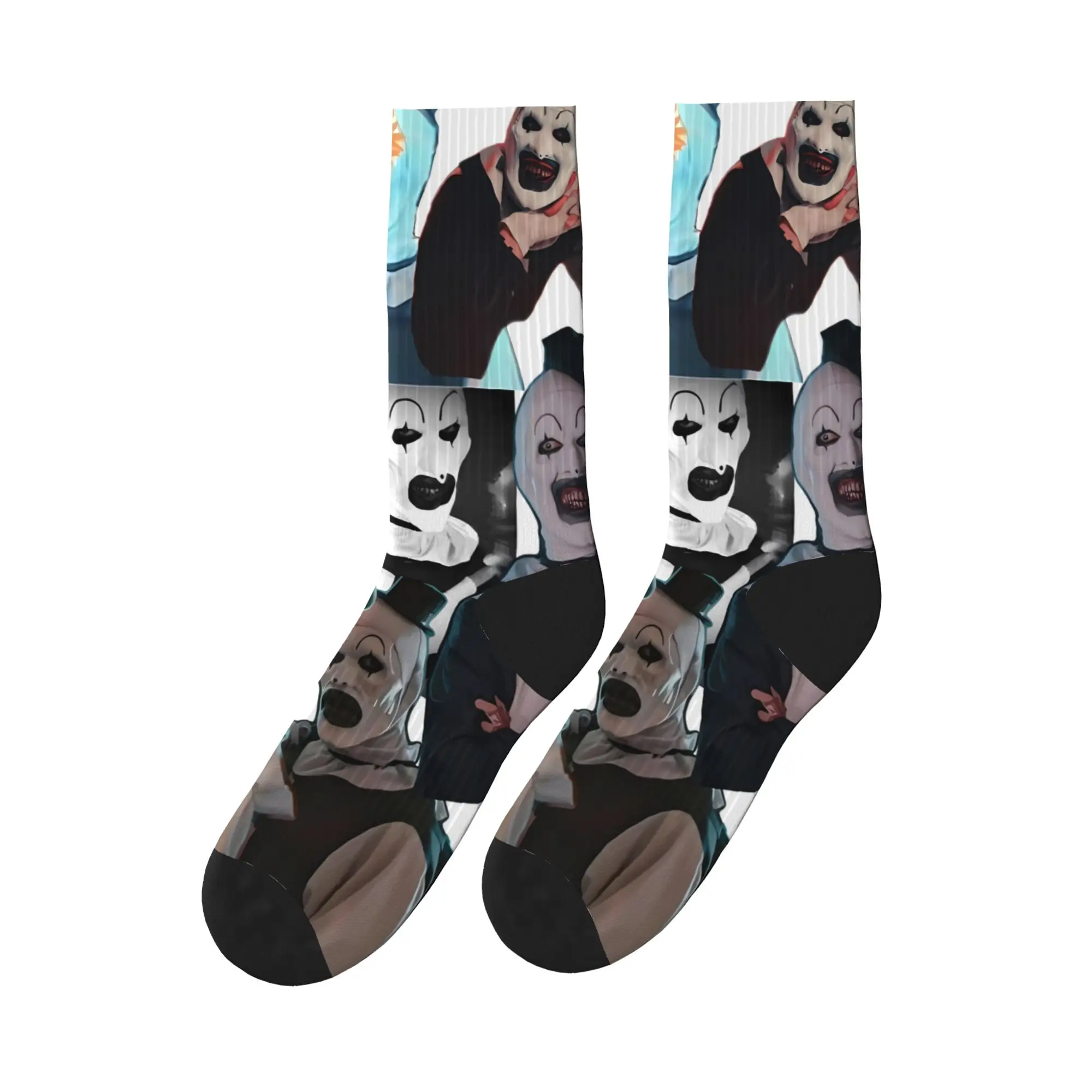 

Мужские носки Art Crispies Terrifier Clown Stockings Осенние дышащие носки в стиле Харадзюку Нескользящие носки для скалолазания на заказ