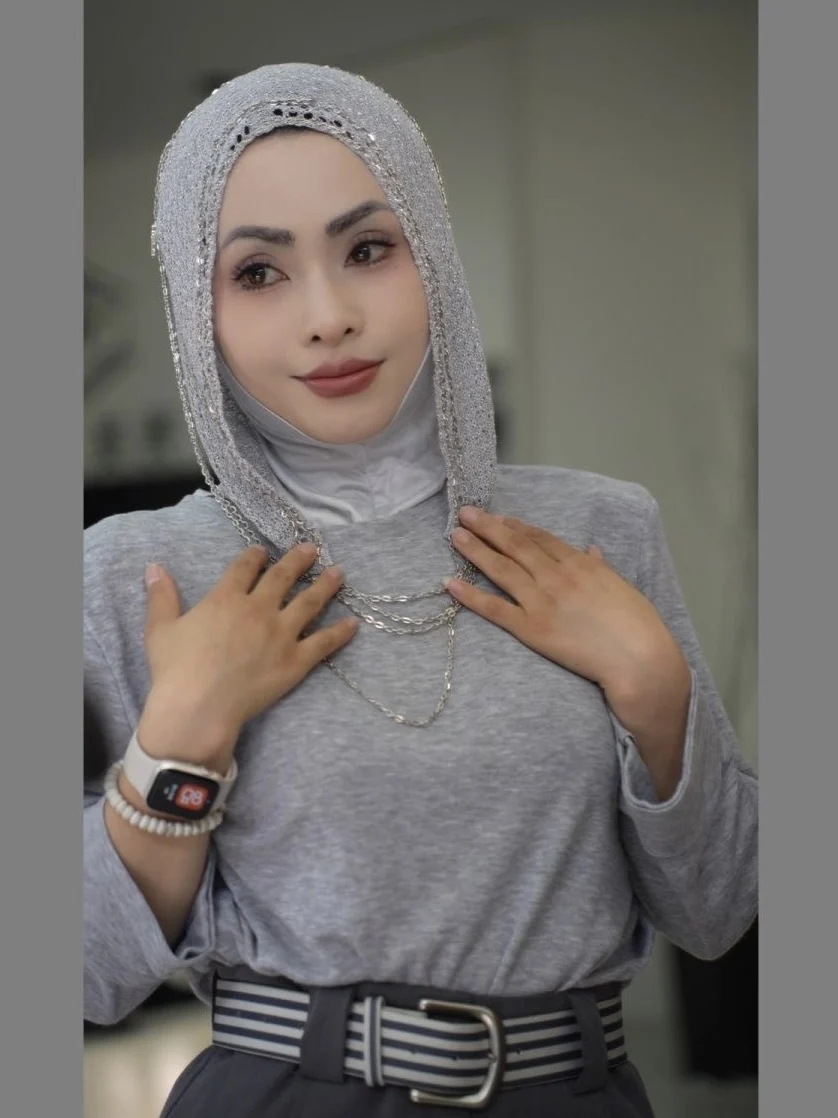 

2 шт./компл. зимние мусульманские женщины, готовые хиджабы, цепочки, мода