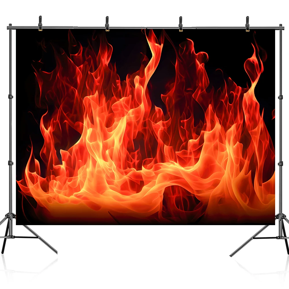 Bonvvie Photographic Background Fireplace Wood Pieces Burning Fire Flame Pattern Photography Backdrop Photocall for Photo Studio