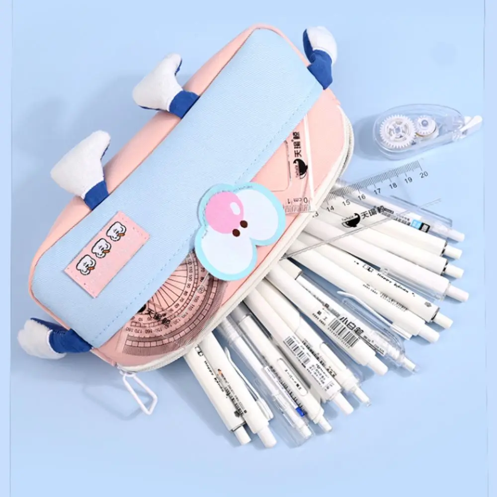 Large Capacity Milky Pencil Case Multi-layer Waterproof Canvas Pencil Bag Ins Eyes&Nose Cream Pencil Case Student Stationery