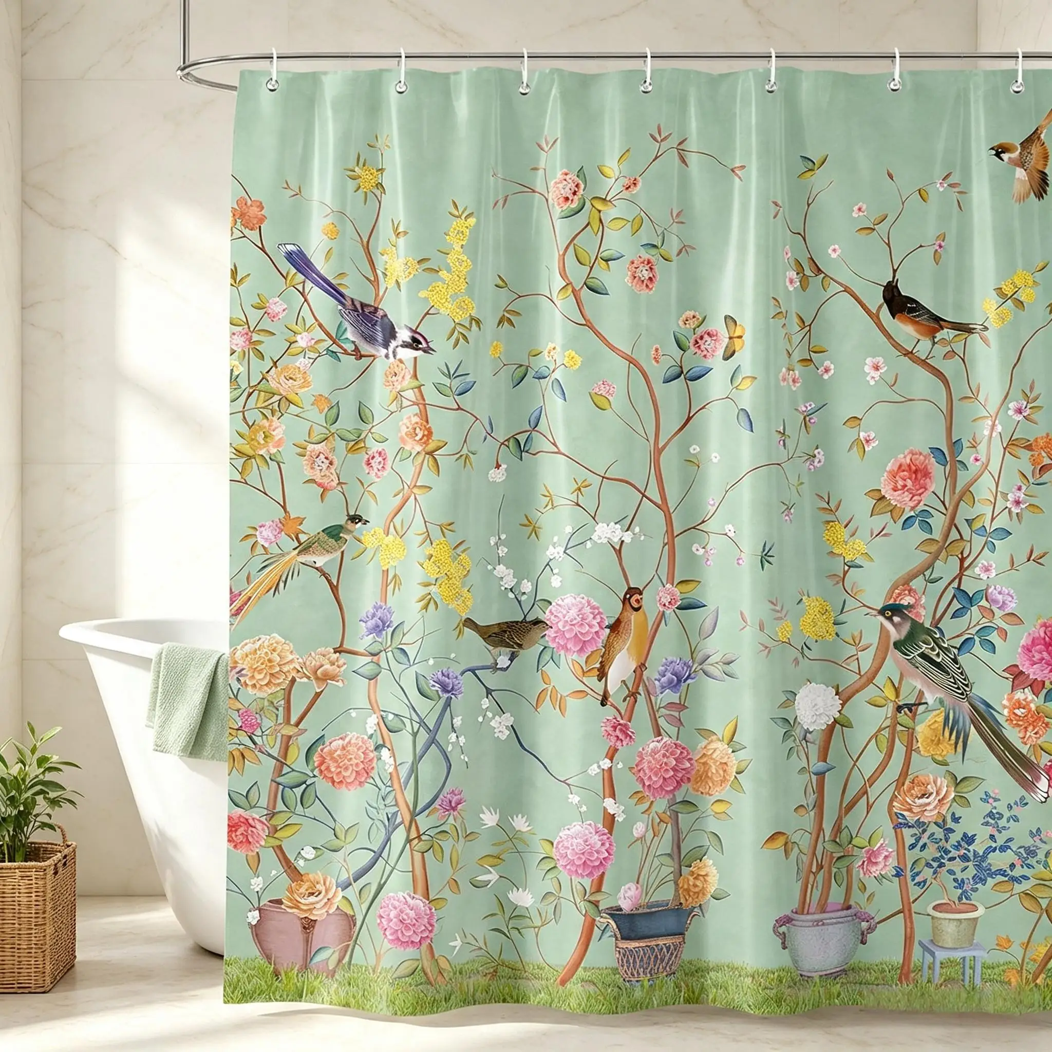 Printed Pattern Shower Curtain Waterproof Floral Bathroom Curtains with 12 hooks Bathtub Wet Room Quick-Drying Fabric