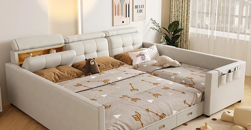 Family bed, modern and simple splicing, large bed, no wash technology cloth, family four parent-child bed