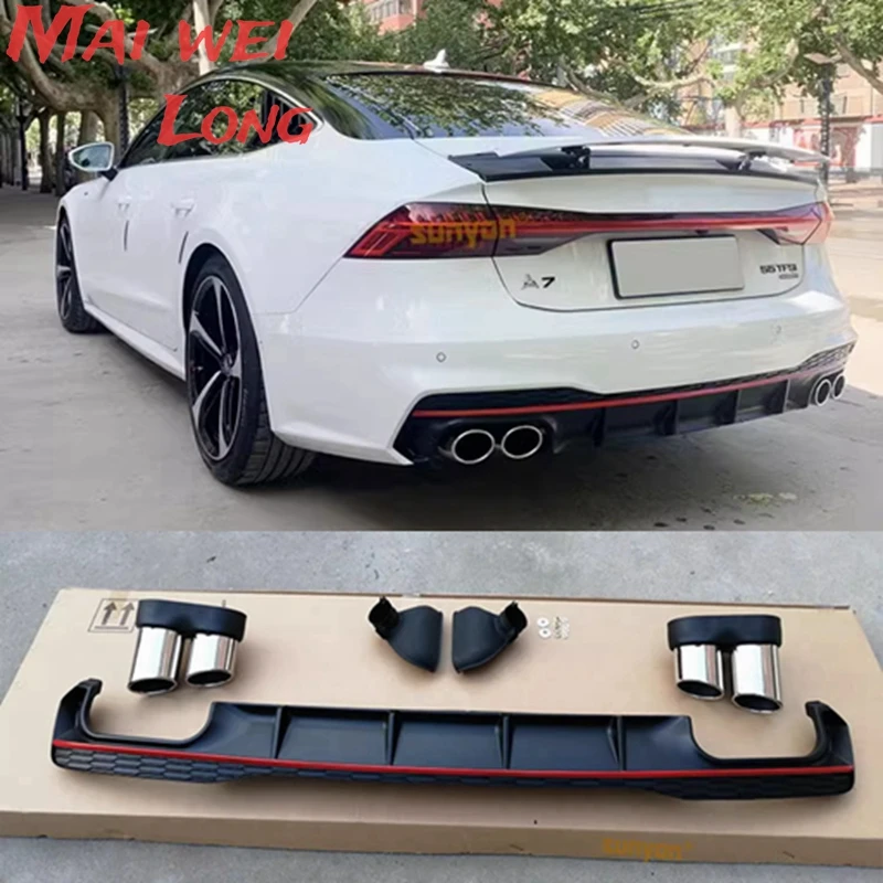 Автомобильный диффузор заднего бампера для Audi A7 Sline 4-дверный 2019 2020 автомобильный диффузор заднего бампера спойлер с насадками на выхлопную систему PP Non S7