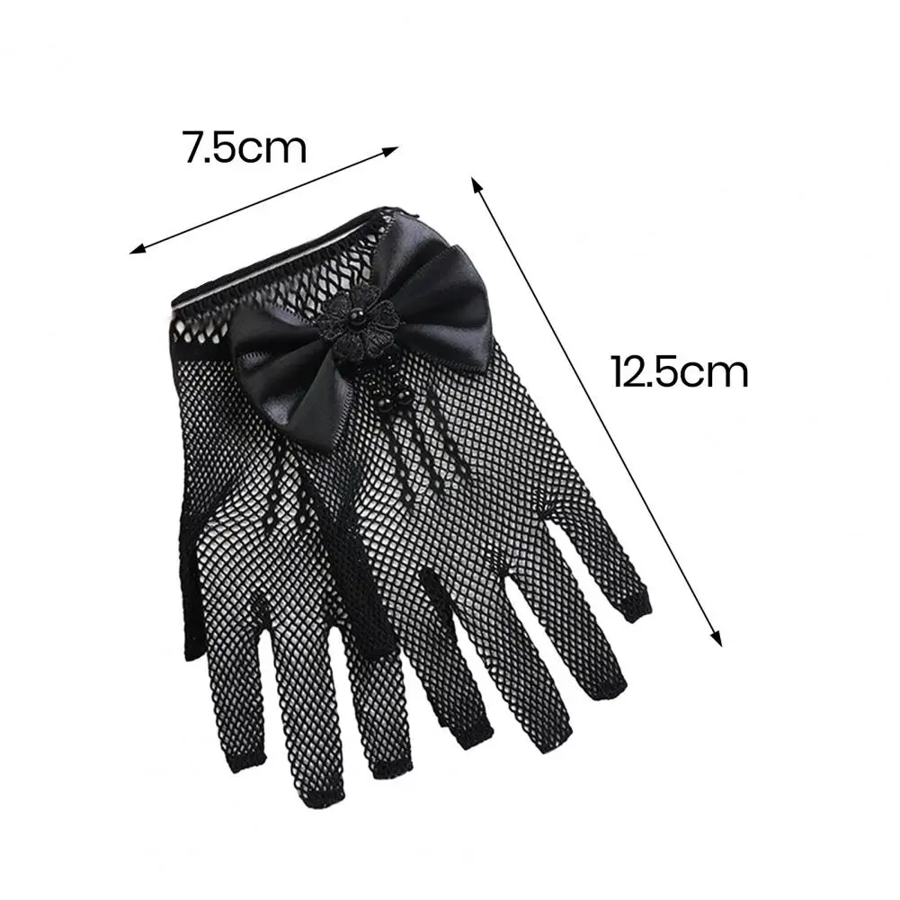 1 Pair Children Gloves Flower Girl Mittens Bow Decor Faux Pearl Lace Gloves Five Fingers Thin Wedding Gloves Clothes Accessories