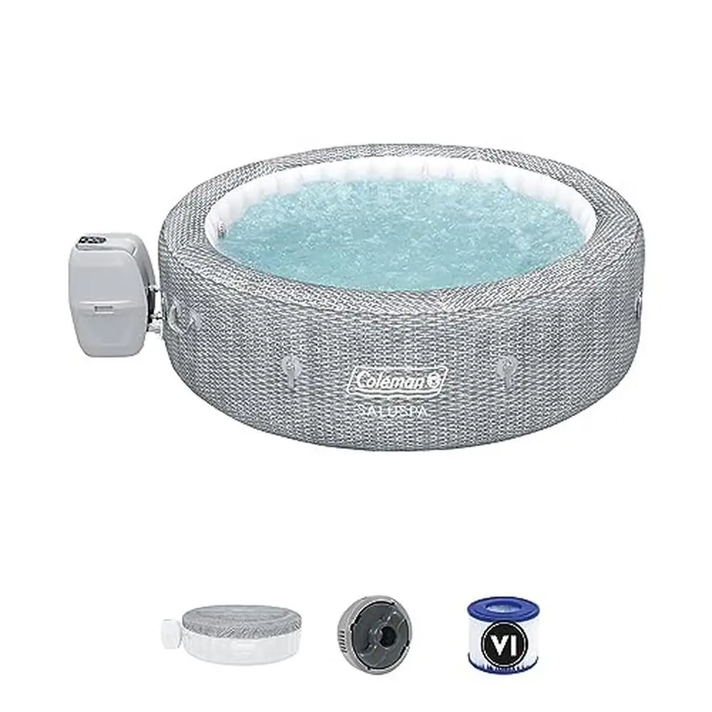 

AirJet 7 Person Inflatable Hot Tub Spa 180 Soothing Massage Jets Freeze Shield Tech Complete Spa Package Transport Handles Gray