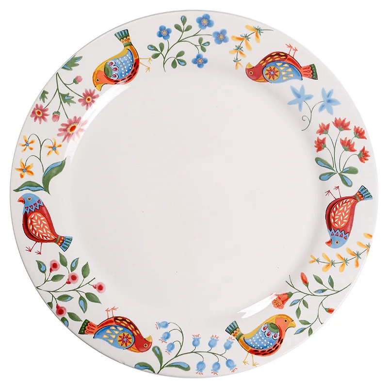 1 szt. Europejski ceramiczny talerz z motywem czerwonych kwiatów i ptaków, kubek, filiżanka do kawy, czajnik, talerz na makaron, ceramiczna zastawa stołowa do restauracji, miska na makaron — 2