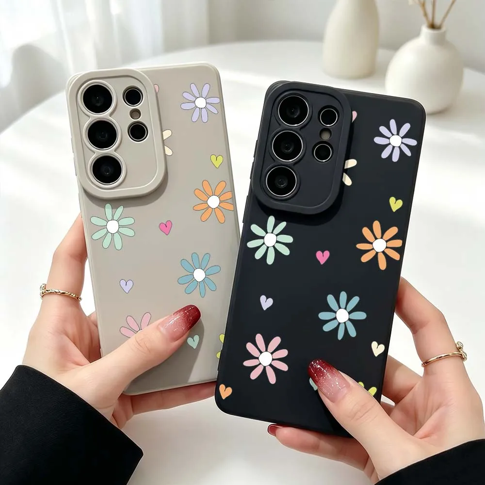 

Colorful Flower Heart Pattern Silicone Case For Samsung Galaxy S26 S25 S24 S23 S22 S21 Ultra Plus FE Soft Phone Case Cover